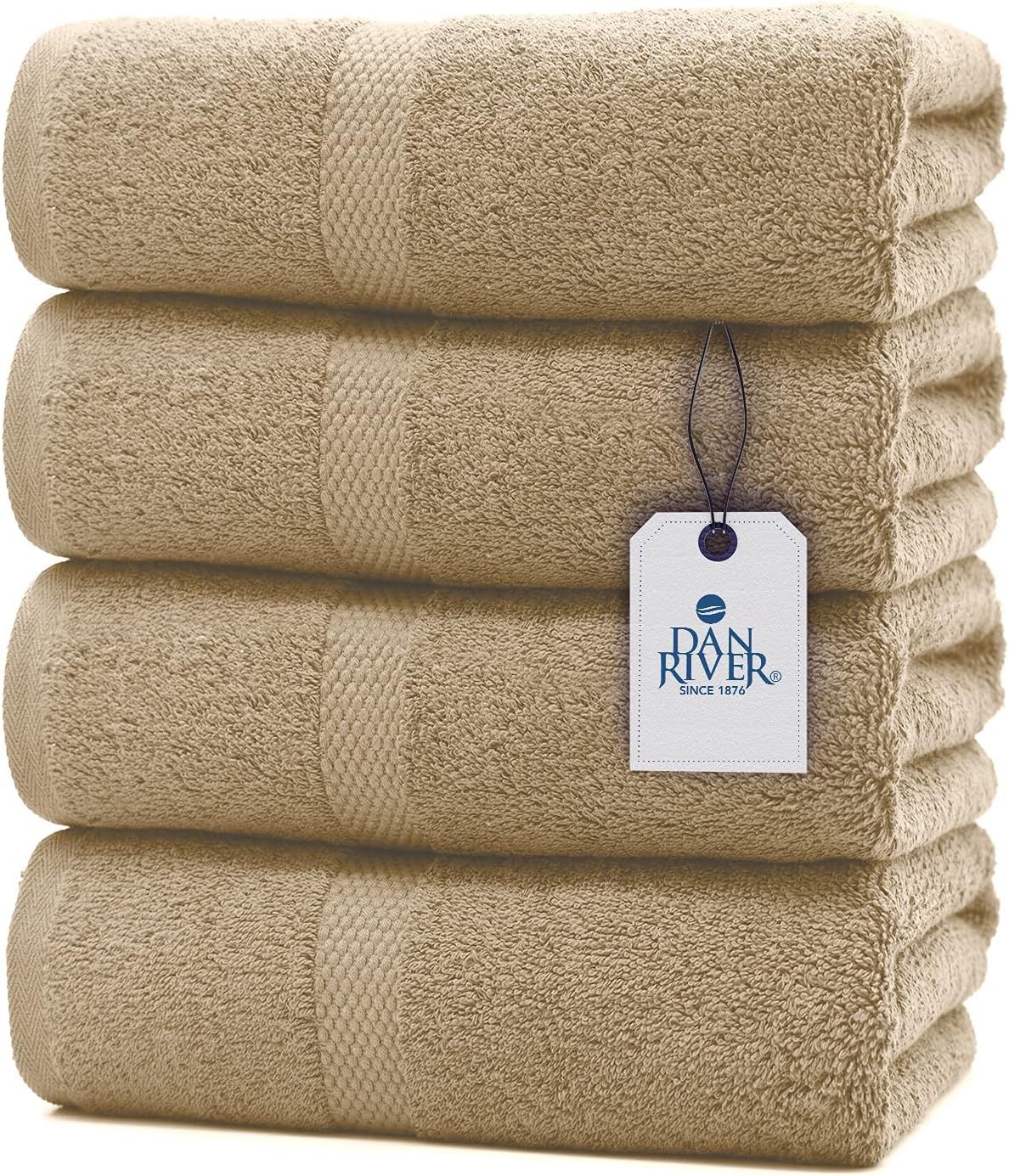 DAN RIVER Bath Towels Set of 4, 27 x 54 Inches, 100% Cotton, Larger & Lighter Weight, Quicker to Dry, Super Soft and Absorbent, Ideal Tan Bath Towels for Daily Use
