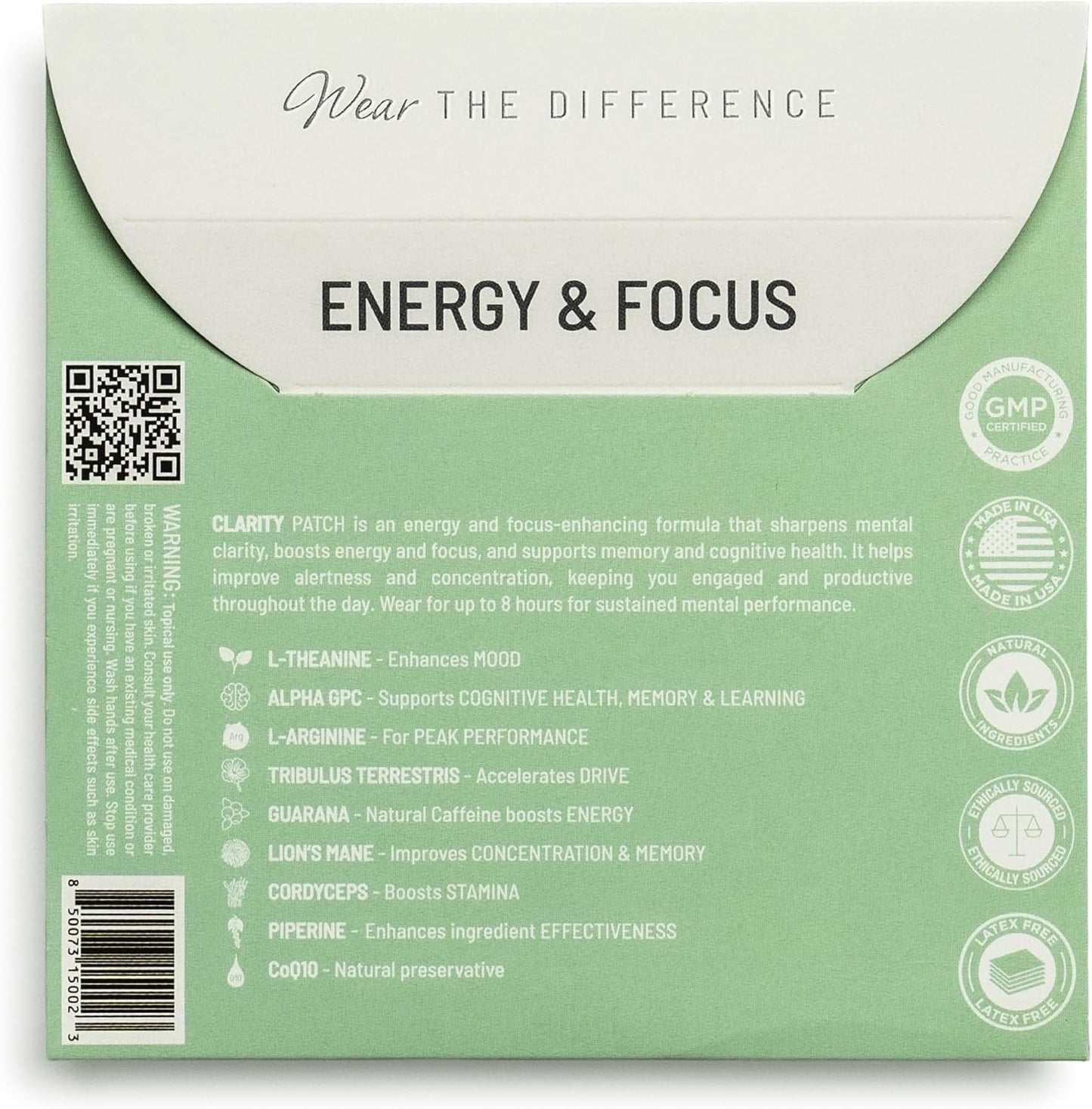 Clarity Film Patches – Topical Patches for Energy & Focus - Patch with Botanical Extracts – Natural Support for Memory & Concentration - Long-Lasting Effect – 32 Pack