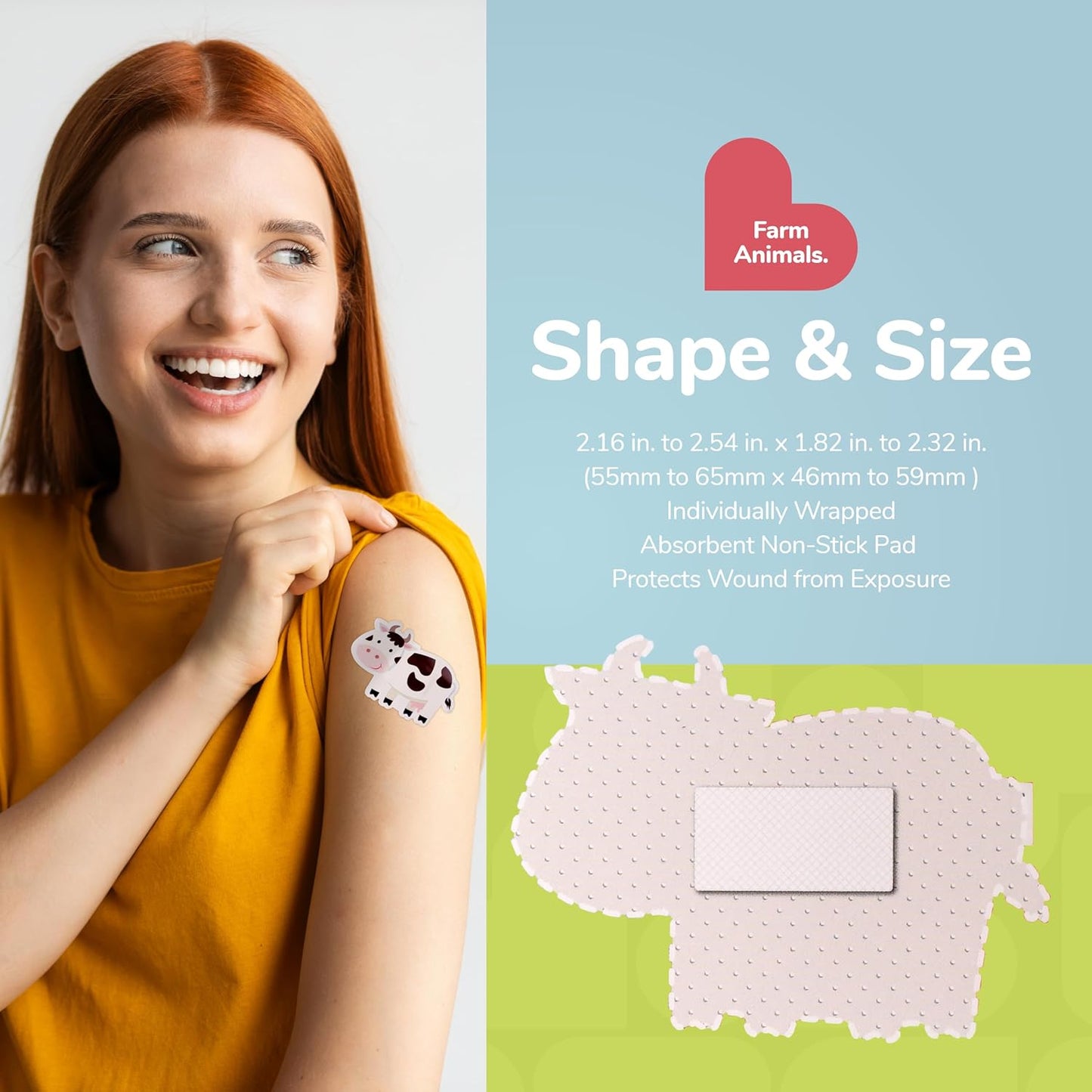 BioSwiss Kids Bandages, Farm Animal Shaped Self Adhesive Bandage Set, Latex Free, Sterile Wound Care, 24 Count