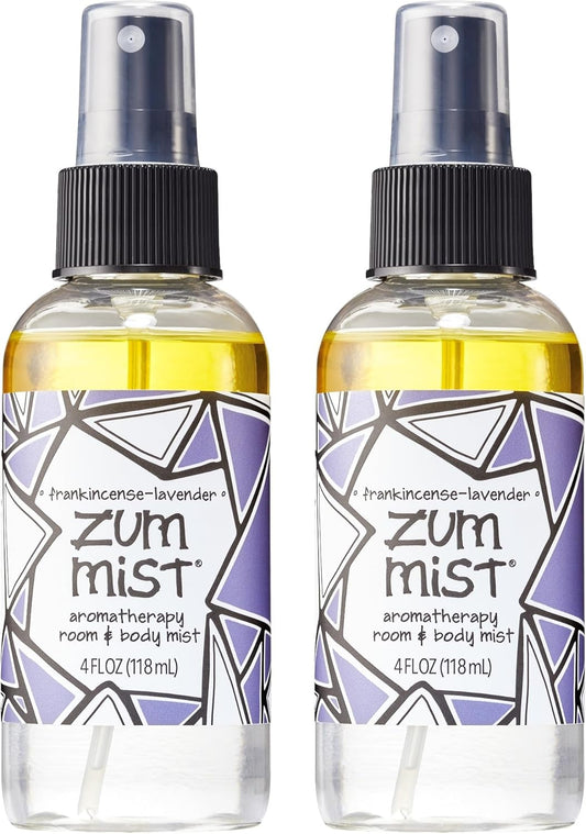 Indigo Wild Zum Mist Room & Body Spray - Aromatherapy Essential Oil Spray - Natural Body Mist & Room Spray - Frankincense-Lavender Scent - 4 fl oz (2 Pack)