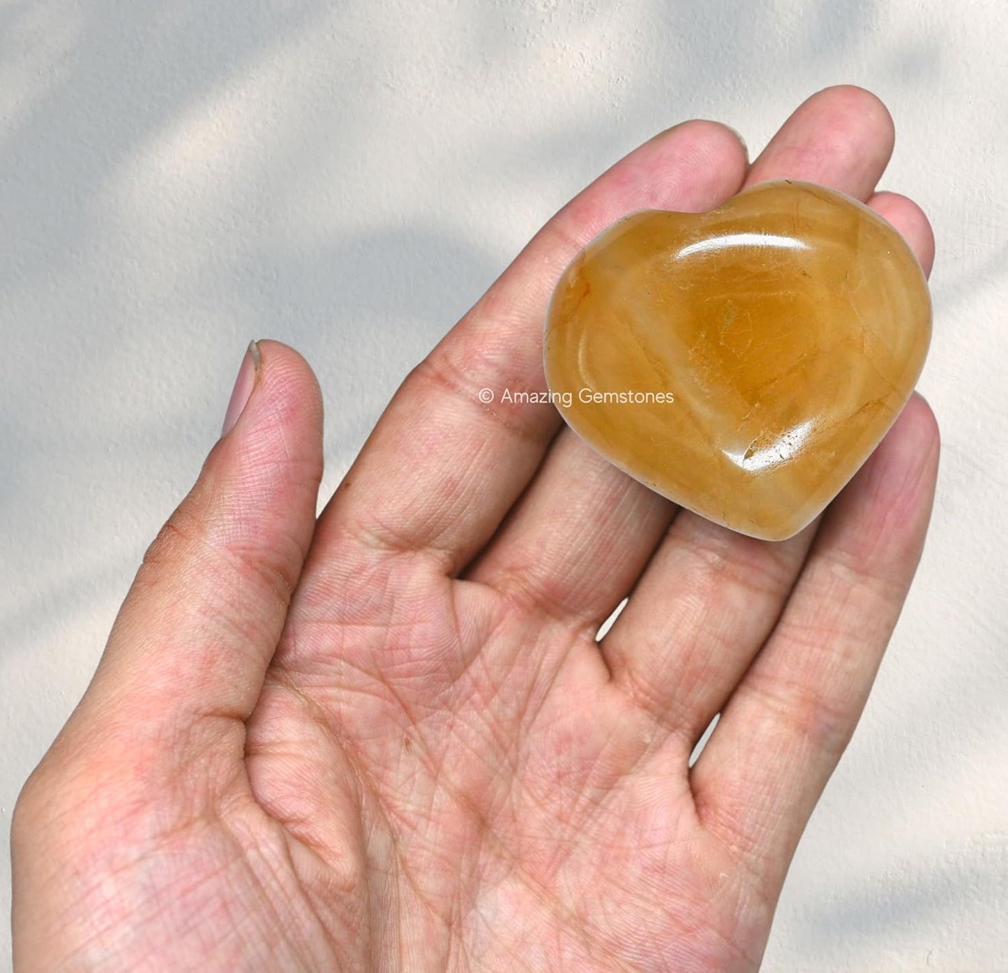 Amazing Gemstone Citrine Crystal Heart Palm Stone - Pocket Massage Worry Stone for Natural Body Chakra Balancing, Reiki Healing and Crystal Grid