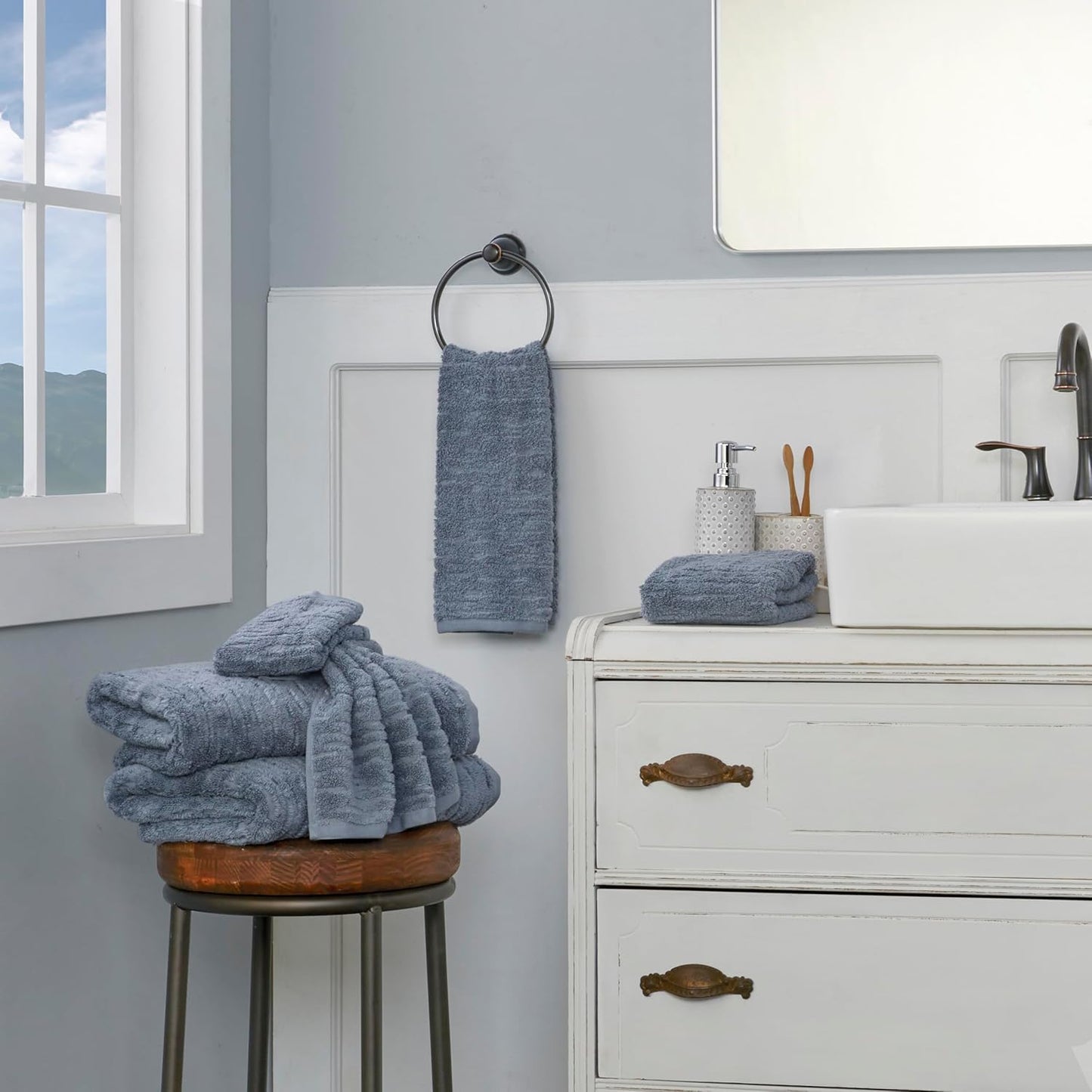 SKL Home CloudSoft Cotton Luxury Bath Towel, Smoke Blue