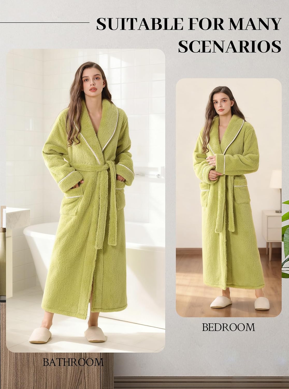 Hellomamma Long Bath Robe for Womens Plush Soft Fleece Bathrobes Nightgown Ladies Pajamas Sleepwear Housecoat