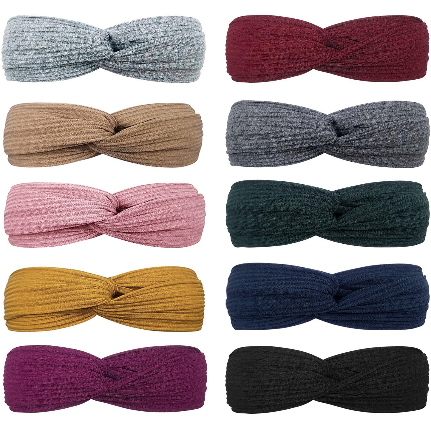 DRESHOW 10 Pack Make Up Headbands for Women Knit Vintage Cross Elastic Head Wrap Hair Accessories