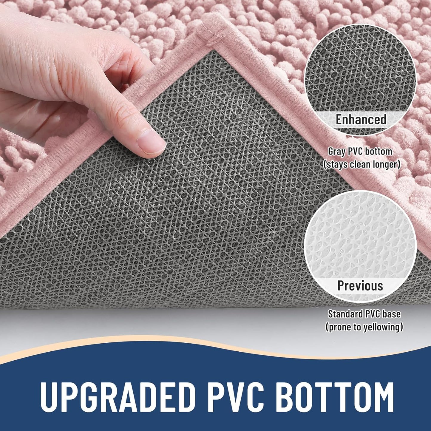 Arotive Luxury Chenille Bathroom Rug Mat, Extra Soft Thick Absorbent Shaggy Bath Rugs, Non-Slip Machine Wash Dry, Plush Bath Mats for Bathroom, Shower and Tub, 47x24, Dirty Pink