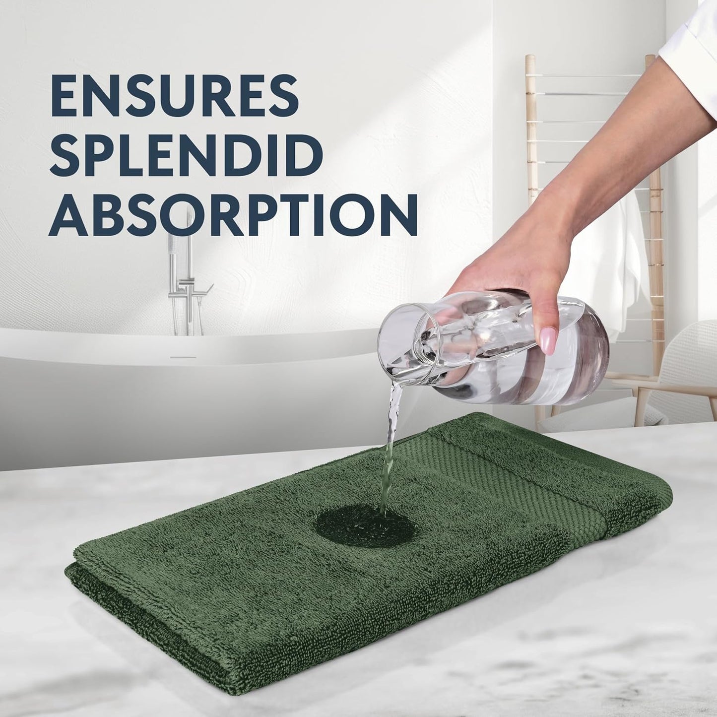 White Classic Luxury Forest Green Hand Towels - Soft 100% Turkish Cotton | Highly Absorbent Hotel spa Bathroom Towel Collection | 16x30 Inch | Set of 6