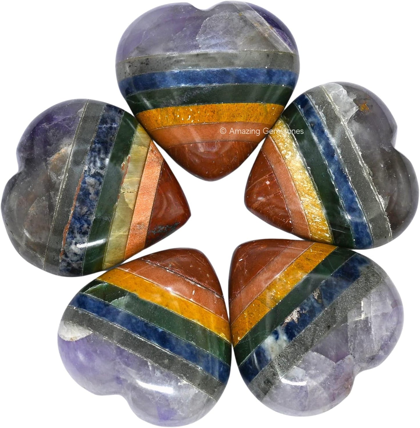 Amazing Gemstone Chakra Crystal Heart Palm Stone - Pocket Massage Worry Stone for Natural Body Chakra Balancing, Reiki Healing and Crystal Grid