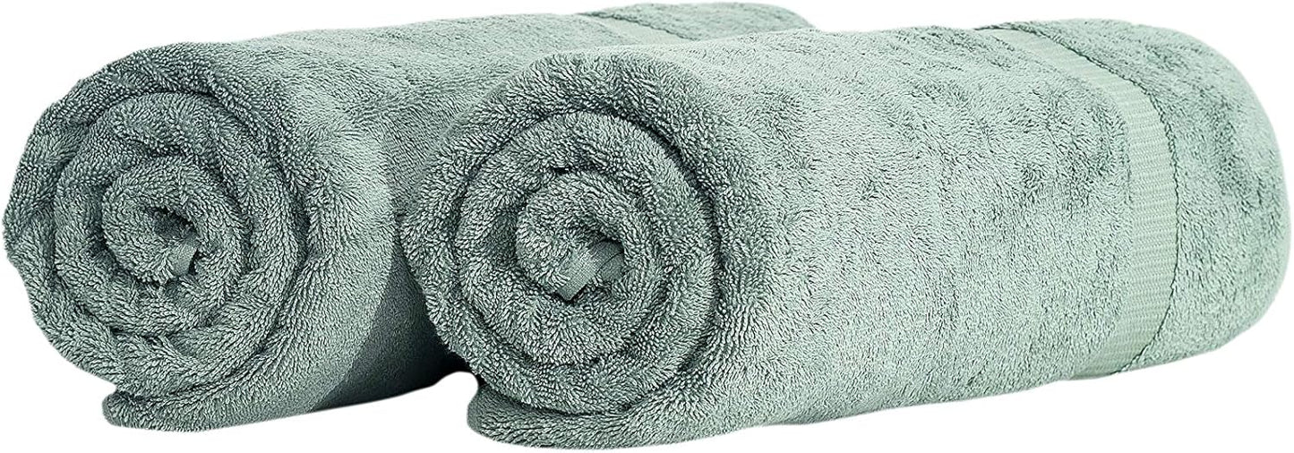 SALBAKOS 100% Turkish Cotton Extra Large Bath Sheet Set of 2 35x70 inch | Heirloom Quality | Hotel & Spa Collection | Soft, Absorbent Oversize Bath Towels | Made in Turkey (Green, 2 Bath Sheets)