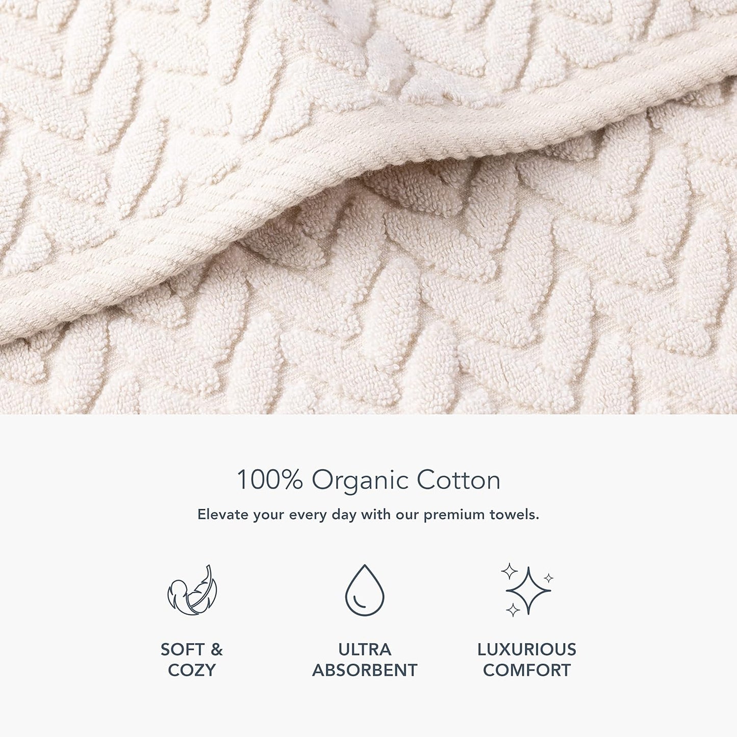 Texere 100% Organic Cotton Jacquard 650 GSM Premium Bath Towel Sets - Extra Absorbent Quick Dry and Plush (Cable, Birch, 2 Bath & 2 Hand Towels)