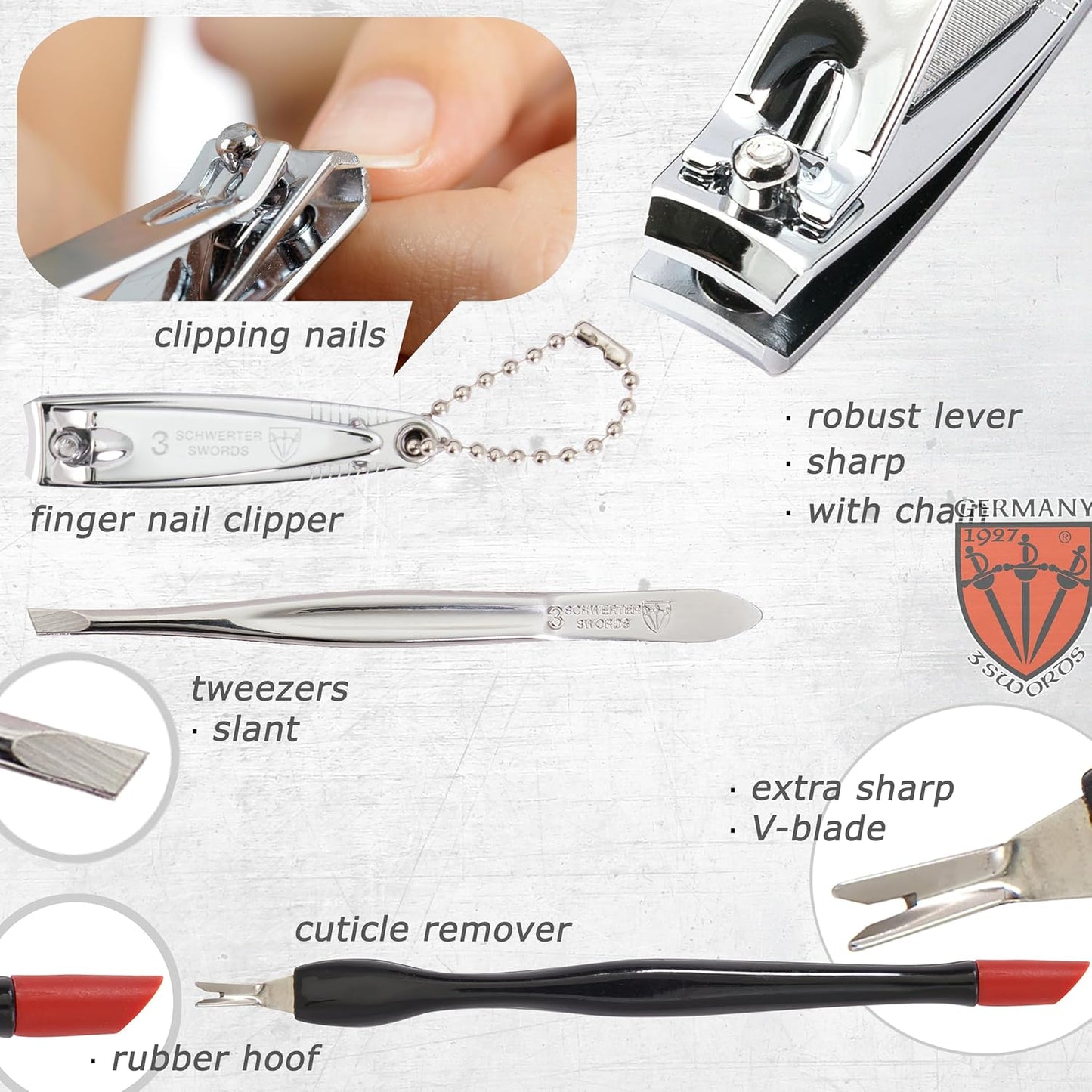 3 Swords Germany - brand quality 7 piece manicure pedicure grooming kit set for professional finger & toe nail care scissors clipper fashion leather case in gift box, Made by 3 Swords Germany (6288)