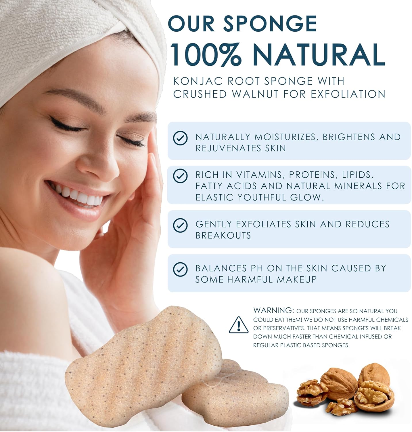 Konjac Sponge Body (2 Pack) Exfoliating Walnut | Microplastic Free 100% Natural | Non-Toxic | Biodegradable | Eco-Friendly | Plastic Free Packaging