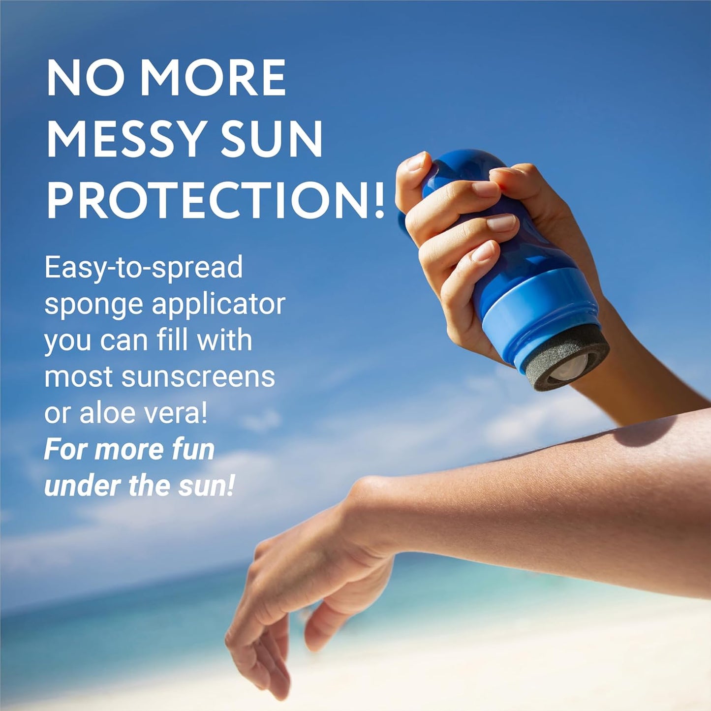 Sunscreen Applicator - 2 Pack, 6 fl oz - Refillable Sunscreen Roller & Replacement Sponge Heads - Roller Bottle Lotion Applicator for Easy Even Coverage for Kids & Adults