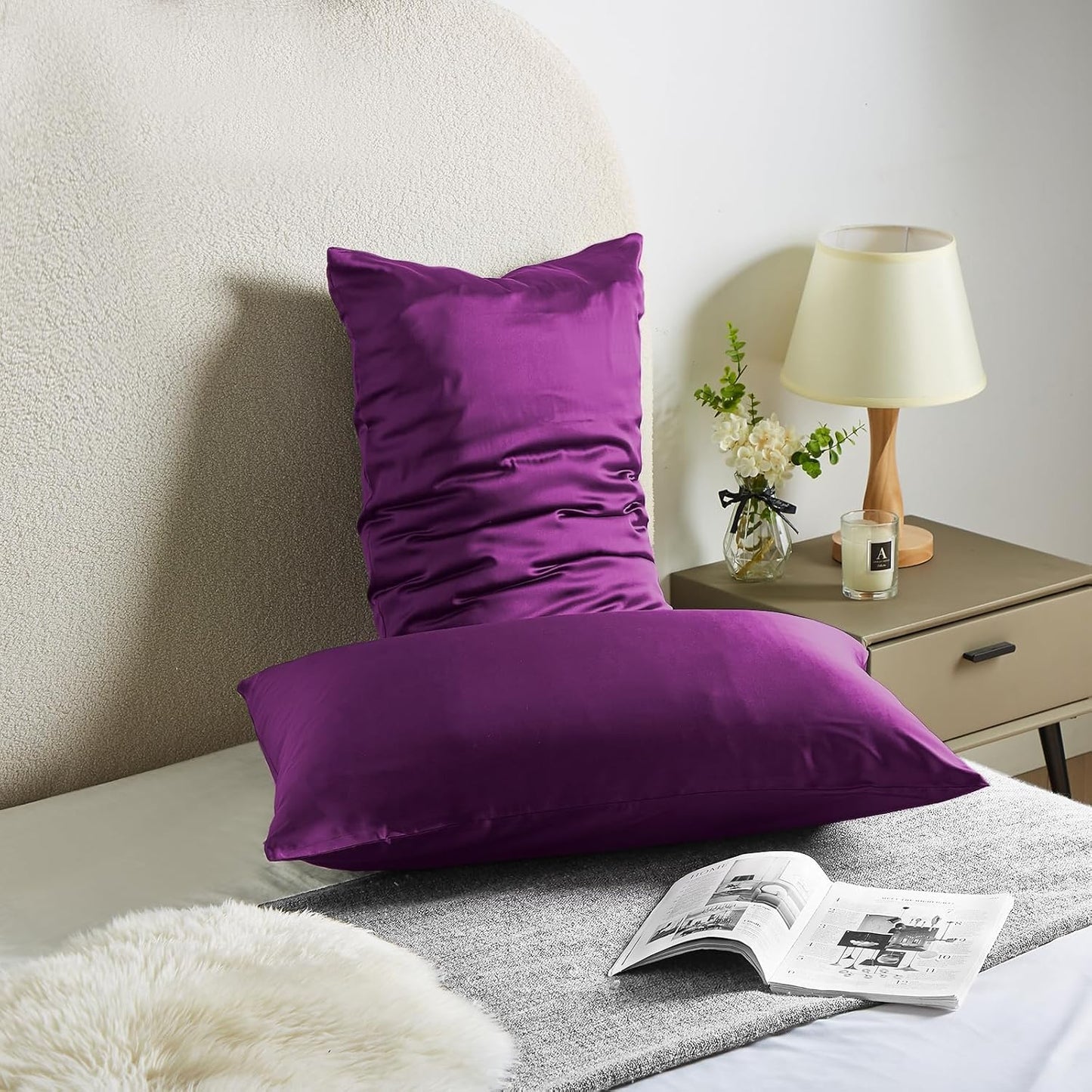 Silk Body Pillow Cover Pillow Pillowcase for Body Pillow Soft Pillow Cover Pillow Case Mulberry Silk Pillowcase for Sleep(Purple,20"X 54",1pc)