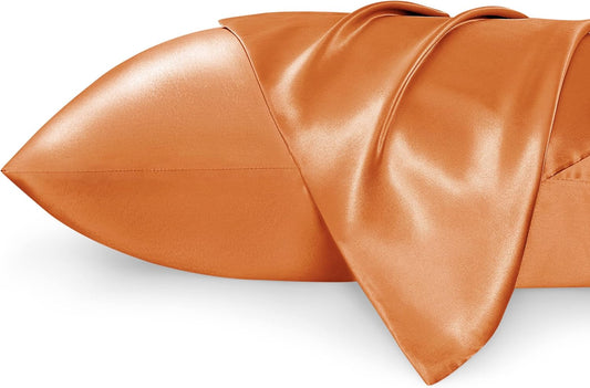 Bedsure Satin Pillowcases, Similar to Silk Pillow Cases Queen Size Set of 2, Pillow Case for Sleeping Women with Envelope Closure, Gifts for Women Men, Burnt Orange, 20x30 Inches, 2pcs