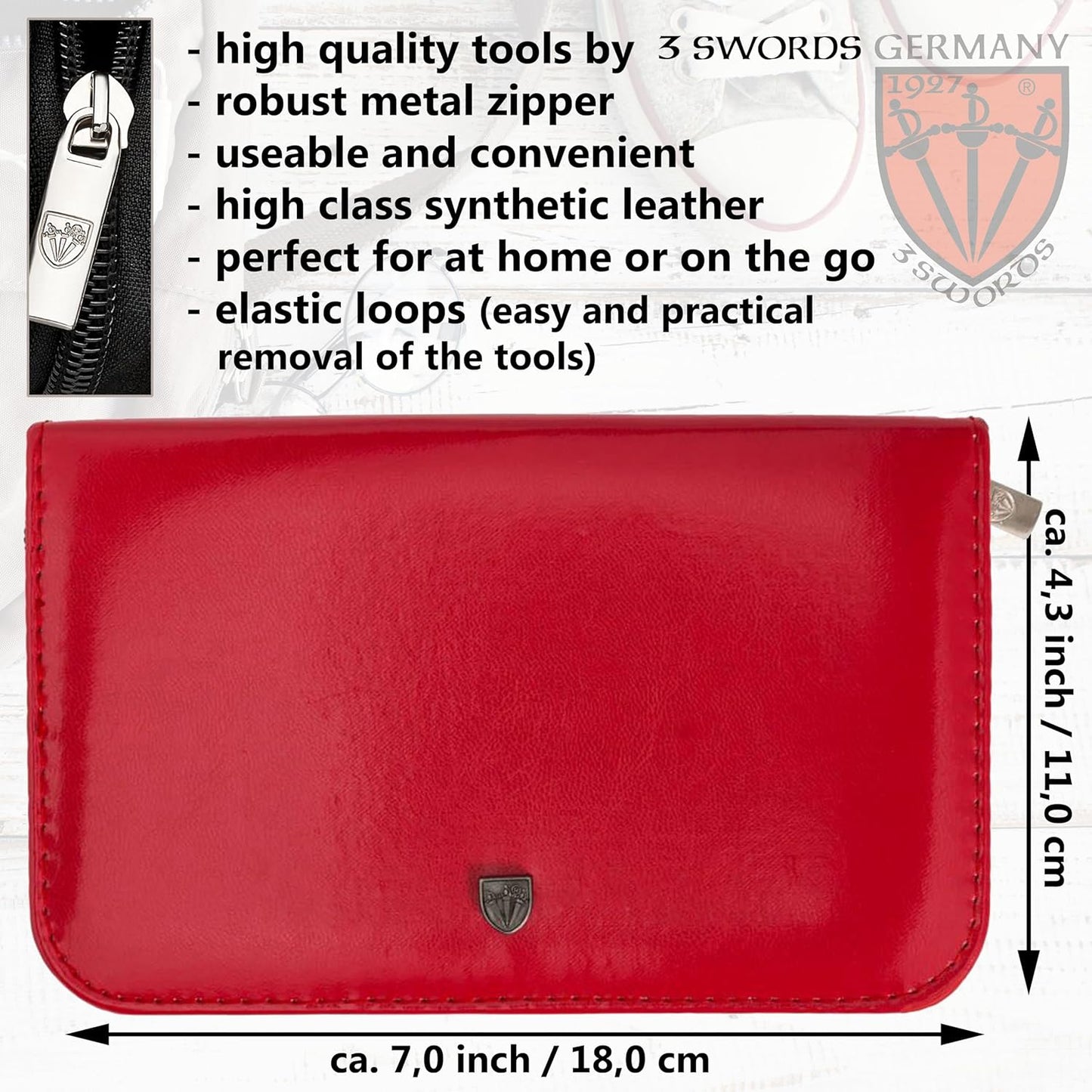 3 Swords Germany - brand quality 10 piece manicure pedicure grooming kit set for professional finger & toe nail care scissors clipper fashion leather case in gift box, Made by 3 Swords (03614) Red