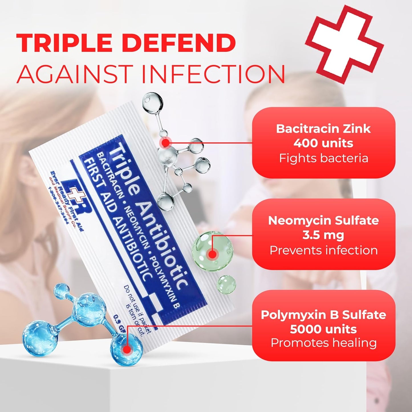 Triple Antibiotic Ointment .9gr Packets – First Aid Cream for Infection Prevention – Neomycin, Bacitracin, Polymyxin B – 144 Count
