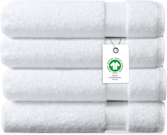 Delara Organic Cotton Luxuriously Plush Bath Sheet Pack of 4 | GOTS & OEKO-TEX Certified | Premium Hotel Quality Towels | Feather Touch Technology|650 GSM Long Staple|Soft, Quick Dry & Ultra-Absorbent