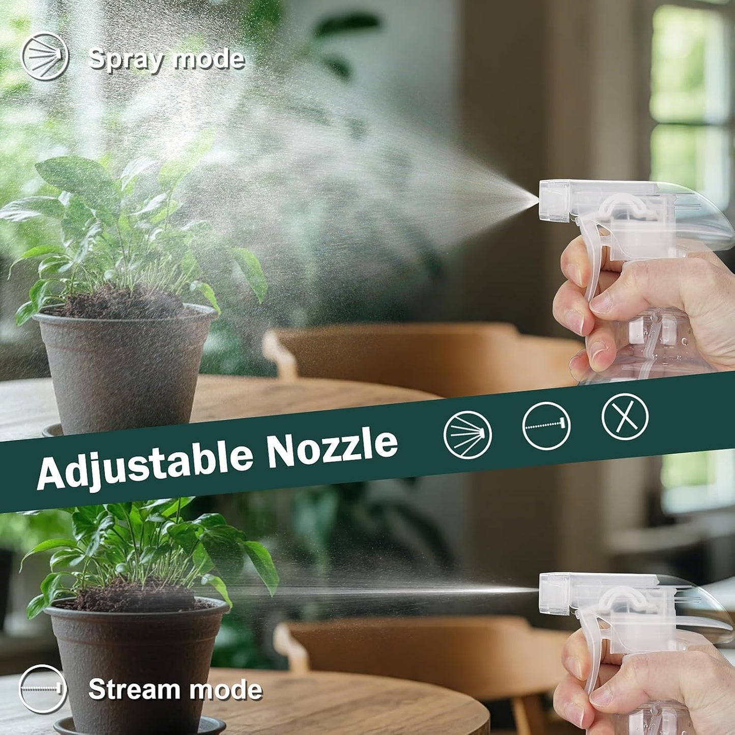 Spray Bottles Plastic Spray Bottle for Hair Mist/Stream Heavy Duty Empty Spray Bottles for Cleaning Solutions, Plants, Cooking (16.9oz-Clear+nozzle)