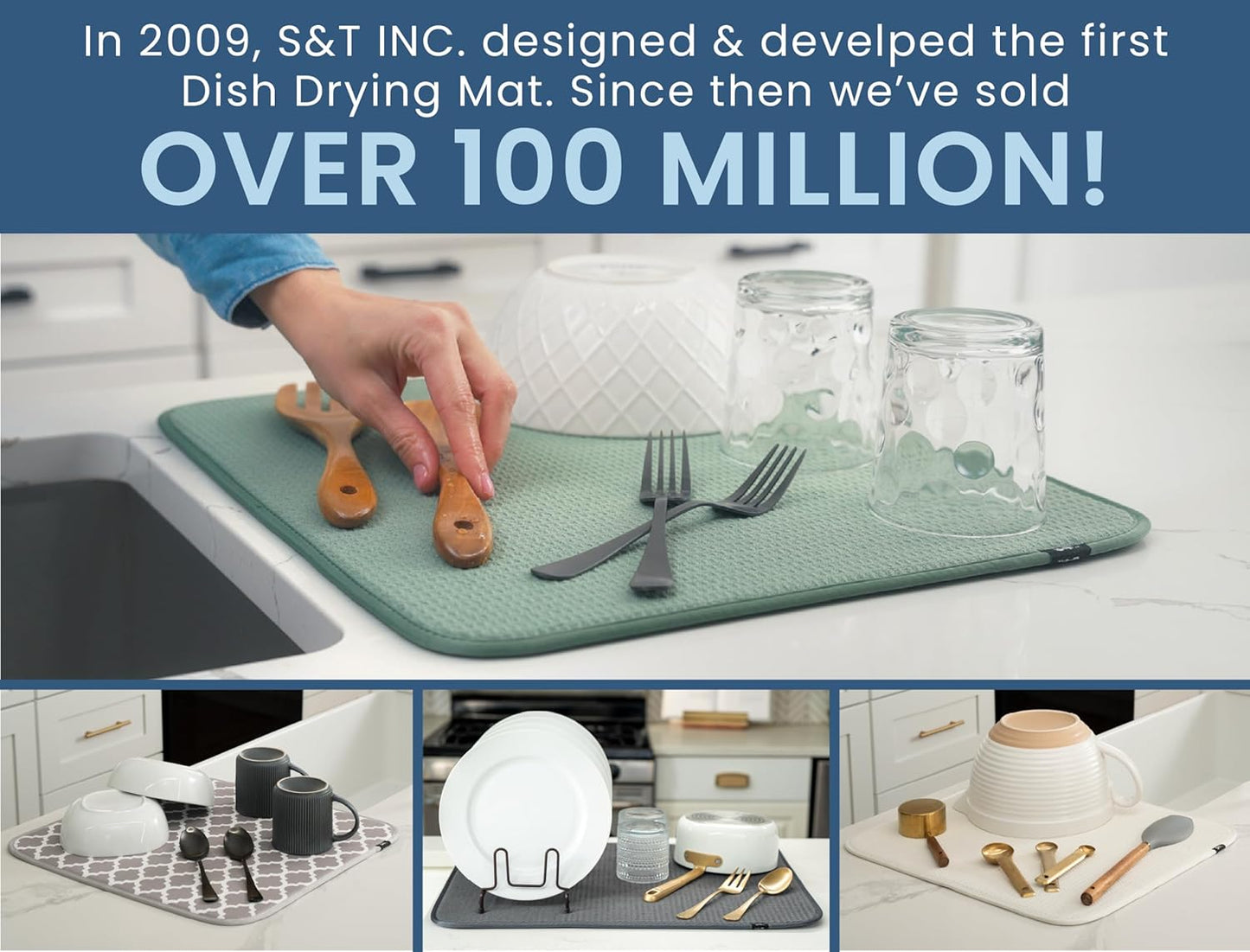 S&T INC. Dish Drying Mat XL, 18” x 24”, Absorbent Microfiber Kitchen Counter Mat, Dish Drying Pad for Dishes, Utensils, Pots and Pans, Extra Large, Red