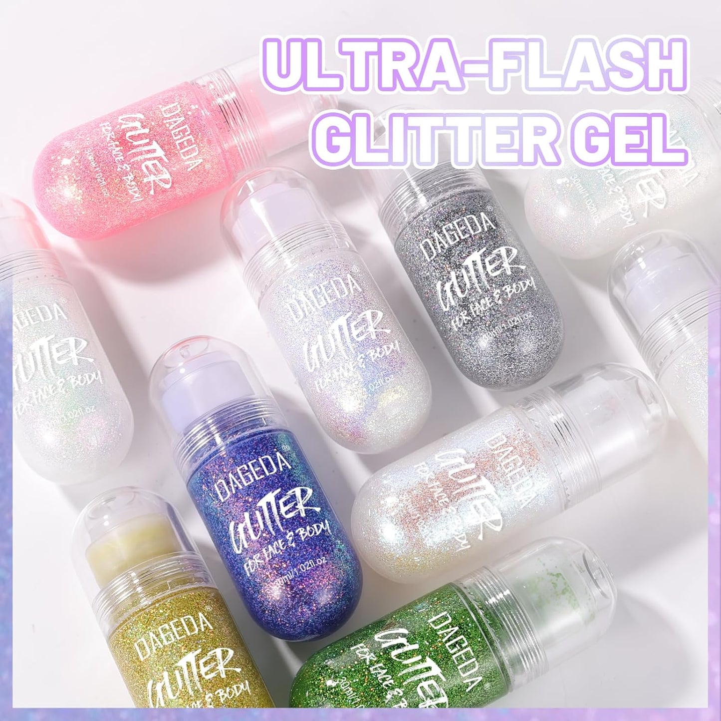 DAGEDA Body Glitter Gel, Roll-on Face Glitter for Mermaid Makeup Festival Rave Accessories, Holographic Hair Glitter Gel,Body Shimmer Halloween Makeup for Rave Party(Laser Gold)