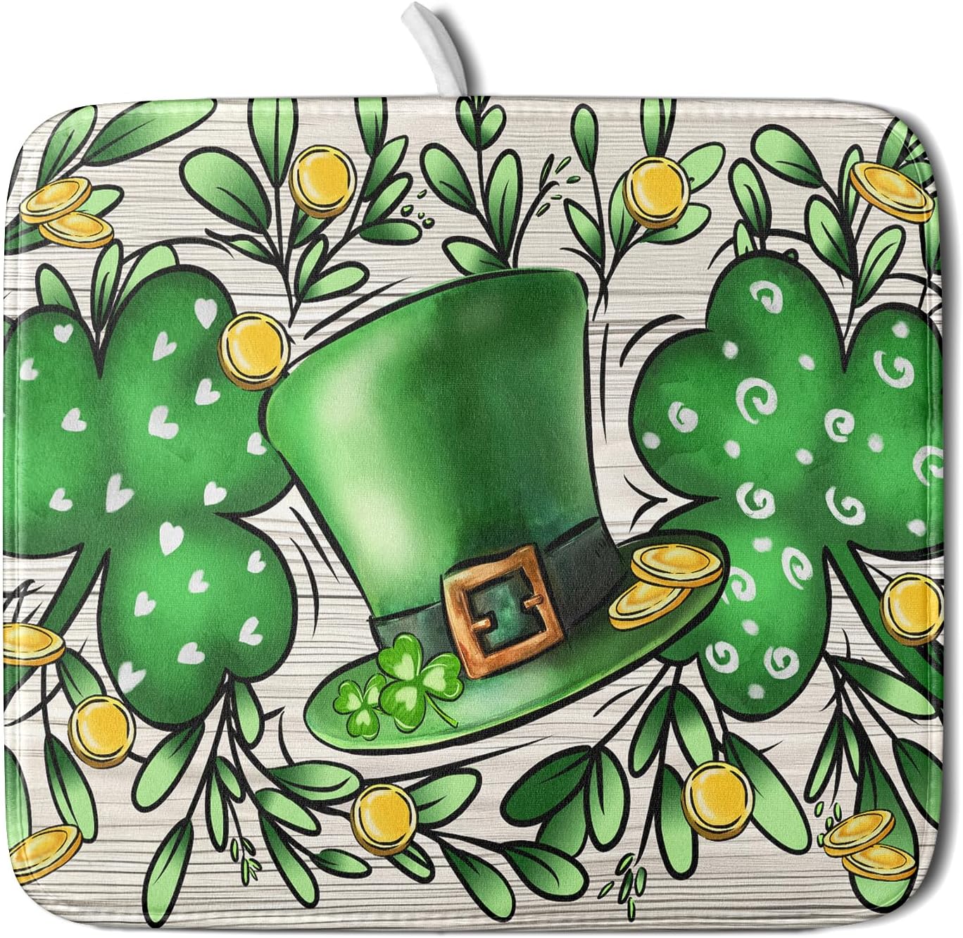 St Patrick's Day Shamrock Dish Drying Mat 16x18 inch Eucalyptus Leaves Dishes Pad Dish Drainer Mats Absorbent Fast Dry Kitchen Accessories