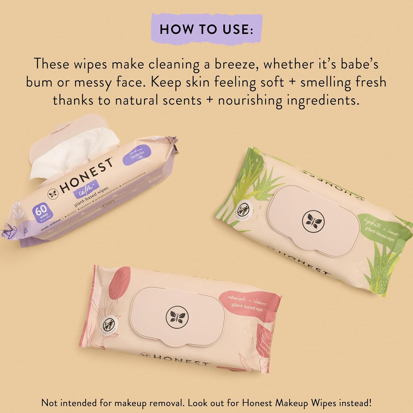 The Honest Company Calm and Cleanse Naturally Scented Wipes Cleansing Multi-Tasking Wipes 99% Water Plant Based Hypoallergenic Lavender 240 Count