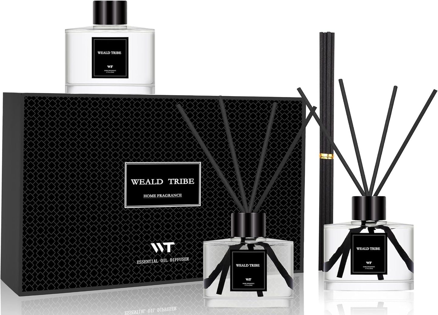 Reed Diffuser Set of 3 for Bathroom Air Fresheners, Oil Diffuser Sticks | Lemon,Eucalyptus & Mint,Velvet Vanilla Scent(1.7 fl oz Each Pack) Home Fragrance with 12 Sticks Defusers | House Shelf Decor