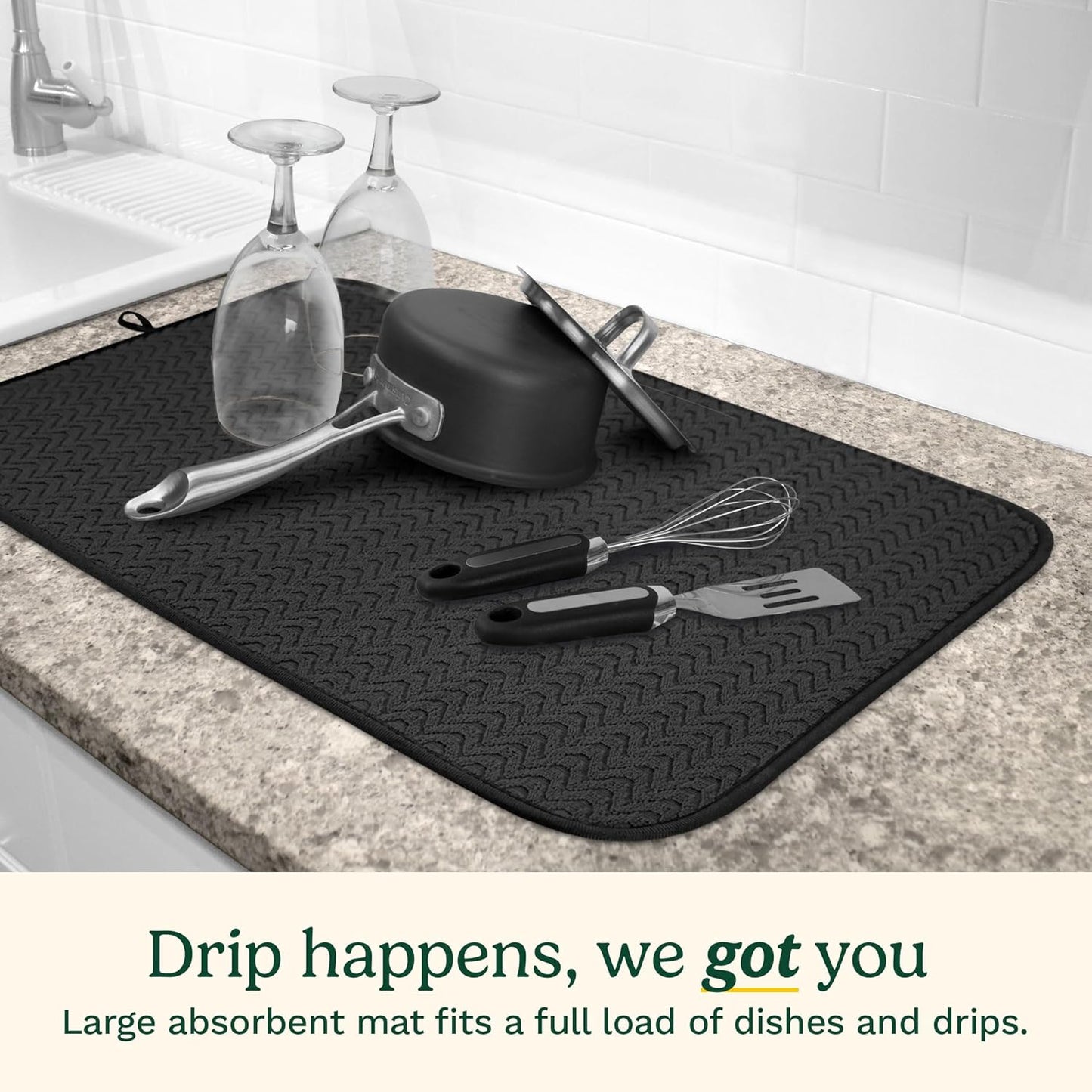 Cuisinart Dish Drying Mats for Kitchen Counter - (2) 18" x 24" Ultra Absorbent Dish Drying Mat XL - Foldable, Machine Washable, Fast Drying Dish Mat (Geostripe)