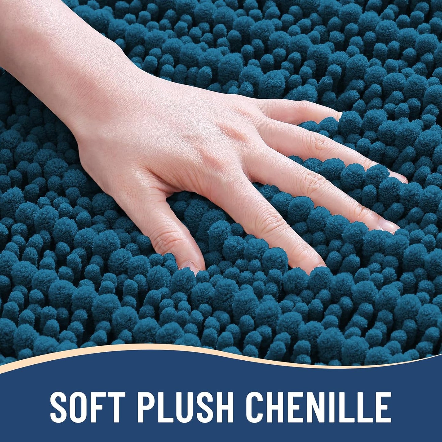 Arotive Luxury Chenille Bathroom Rug Mat, Extra Soft Thick Absorbent Shaggy Bath Rugs, Non-Slip Machine Wash Dry, Plush Bath Mats for Bathroom, Shower and Tub, 30x17, Peacock Blue