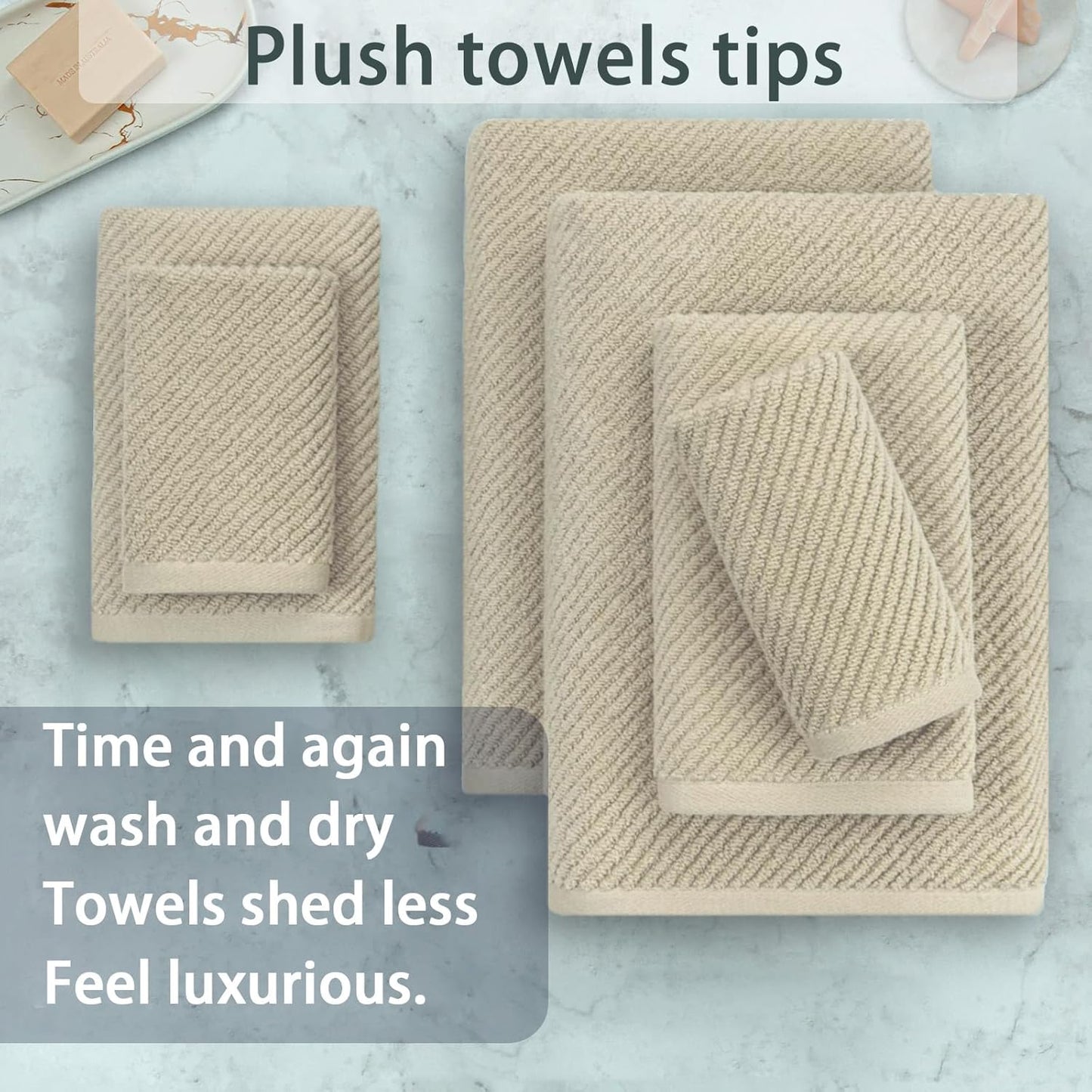 VOOVA & MOVAS Bath Towel Sets - 100% Cotton | Quick Dry | Light Weight | Thick | Soft, Beige Towels Set of 6, 2 Large Bath 30" x 56", 2 Hand 18" x 28", 2 Washcloths 13" x 13", Tan Towel Gift Set
