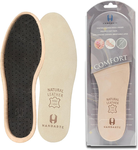 HANDARTE Leather Sockless Shoe Insoles | Thin Dress Shoe Inserts for Women | 100% Natural Goatskin - ChromeFree, Anti Sweat & Anti-Odor (US W5/5.5 | EU35)