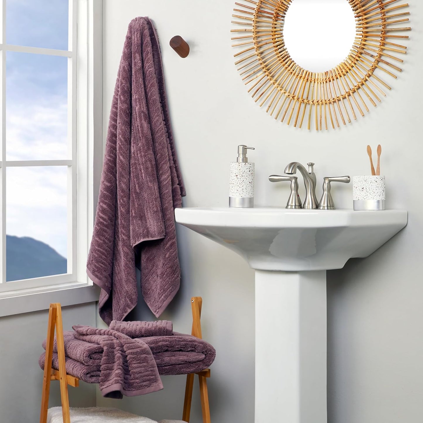 SKL Home CloudSoft Cotton Luxury 4-Piece Washcloth Set, Soft Plum