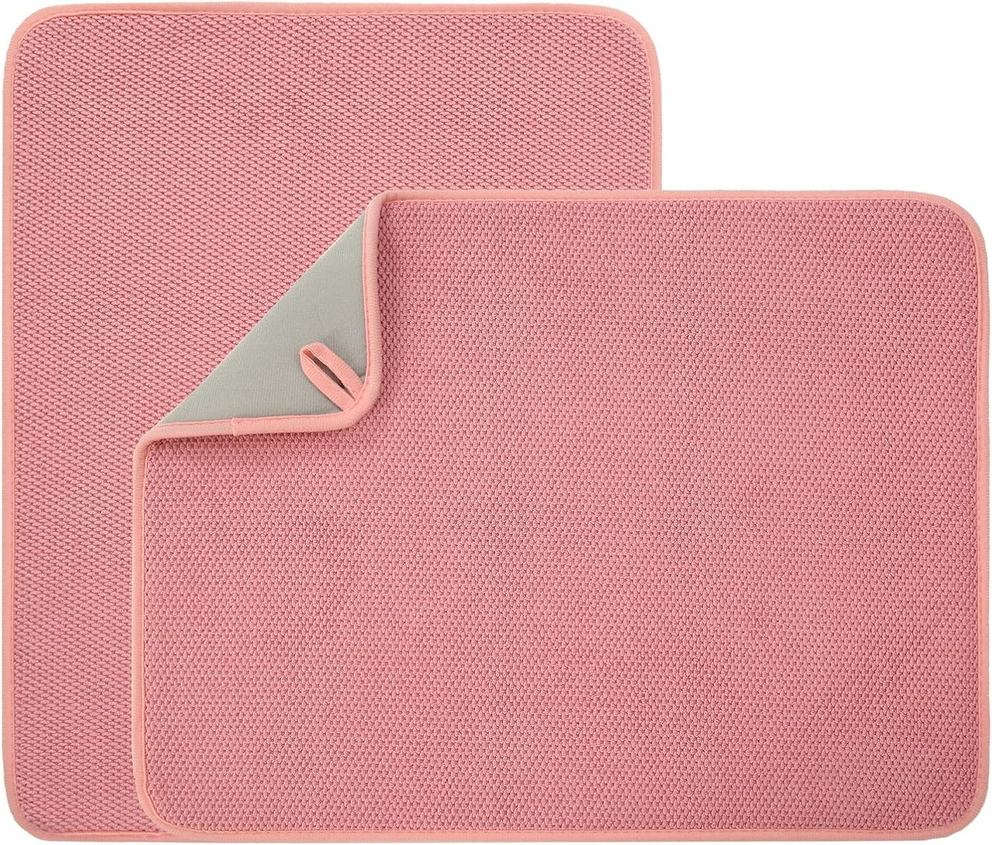 2 Pack Microfiber Dish Drying Mat for Kitchen Counter,Ultra Absorbent Dish Drainer Mat ,Dish Drying Pad , Dish Rack Mat 20×15 Inch (Pink)