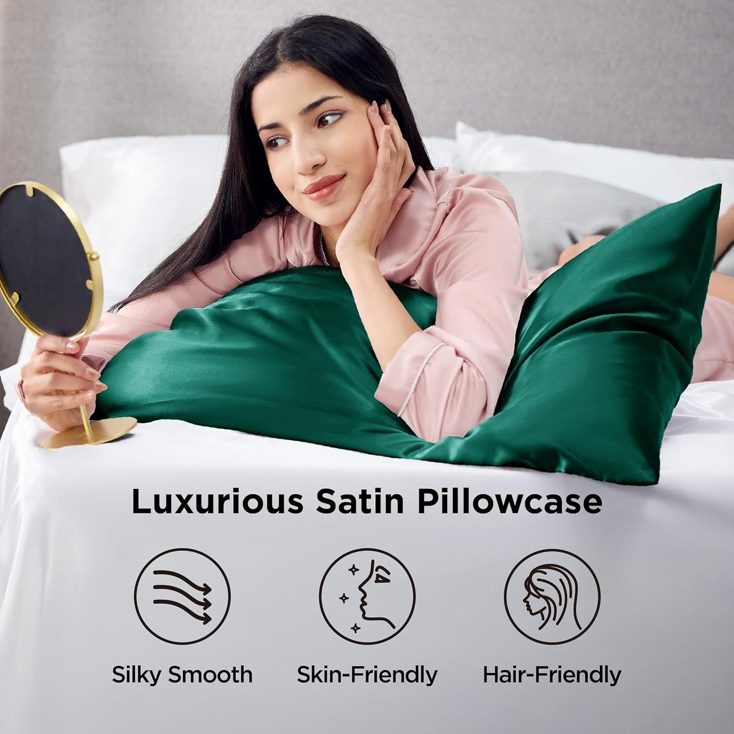 Bedsure King Size Satin Pillowcase Set of 2 - Dark Green Christmas Pillow Cases for Hair and Skin with Envelope Closure, Similar to Silk Pillow Cases, Gifts for Women, 20x36 Inches, 2pcs