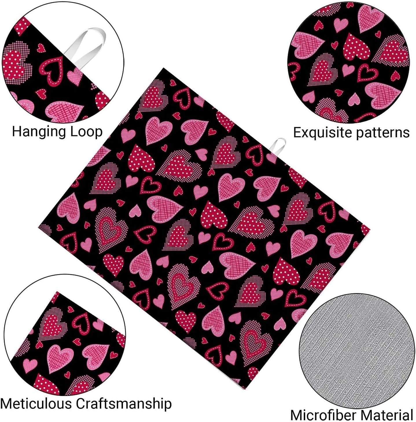 Dish Drying Mat For Kitchen Counter, Pink Love Heart Microfiber Absorbent Dish Drainer Rack Pad Reusable Large 18x24in Drying Mat