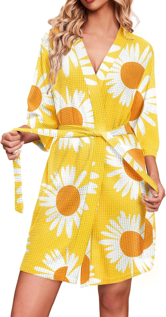 Ekouaer Robes for Women Waffle Knit Bathrobe Soft Lightweight Knee Length Loungewear S-XXL