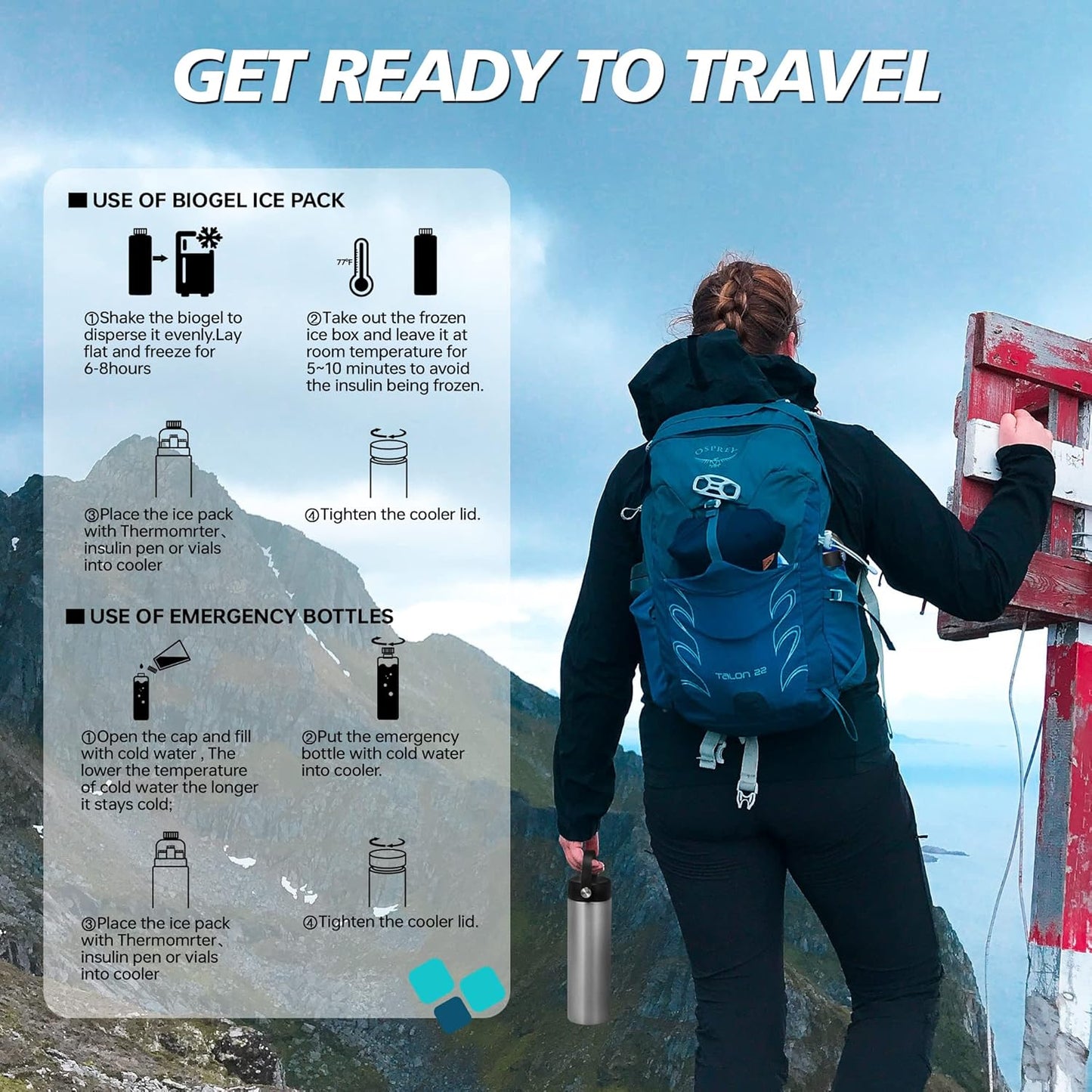 Insulin Cooler Travel Case TSA Approved, Refrigerated Medicine Case with Ice Packs, 60H 3 Pens Medicine Travel Cooler for Diabetes, Medication Organizer for Diabetic Supplies Carrying (Silver)