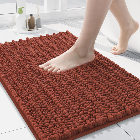 Arotive Luxury Chenille Bathroom Rug Mat, Extra Soft Thick Absorbent Shaggy Bath Rugs, Non-Slip Machine Wash Dry, Plush Bath Mats for Bathroom, Shower and Tub, 24x16, Rustic Terracott