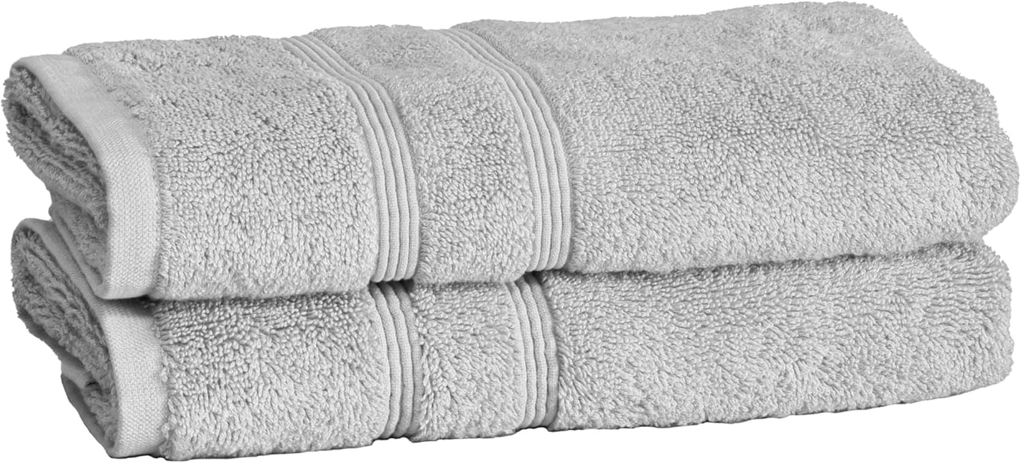 Mosobam Luxury Turkish Set of 2 Hand Towels 16X30 Light Grey (Gray) 700 GSM Bamboo Viscose & Aegean Turkish Combed Cotton