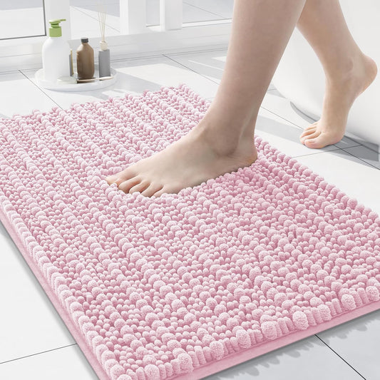 Arotive Luxury Chenille Bathroom Rug Mat, Extra Soft Thick Absorbent Shaggy Bath Rugs, Non-Slip Machine Wash Dry, Plush Bath Mats for Bathroom, Shower and Tub, 30x17, Pink