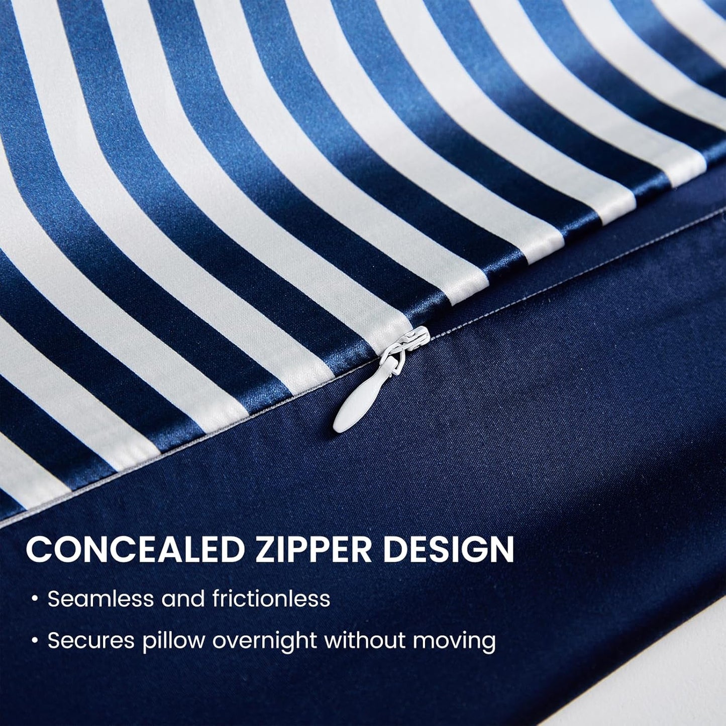 THXSILK Mulberry Silk Pillowcase for Hair and Skin Health, Grade 6A+ Mulberry Silk Pillowcase with Hidden Zipper, Soft and Breathable, 1pc (Queen 20"x30", Blue White Stripes)