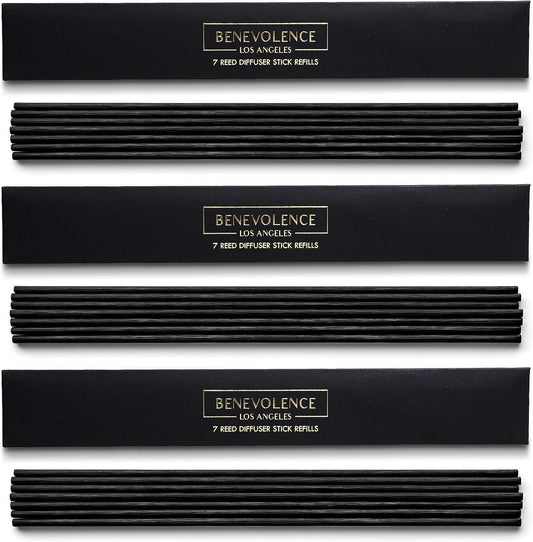 Benevolence LA Reed Diffuser Sticks - 3 Pack of 7 Natural Rattan Sticks per Pouch – Home Fragrance Refill, Eco-Friendly Reed Replacement for Essential Oil Diffusers