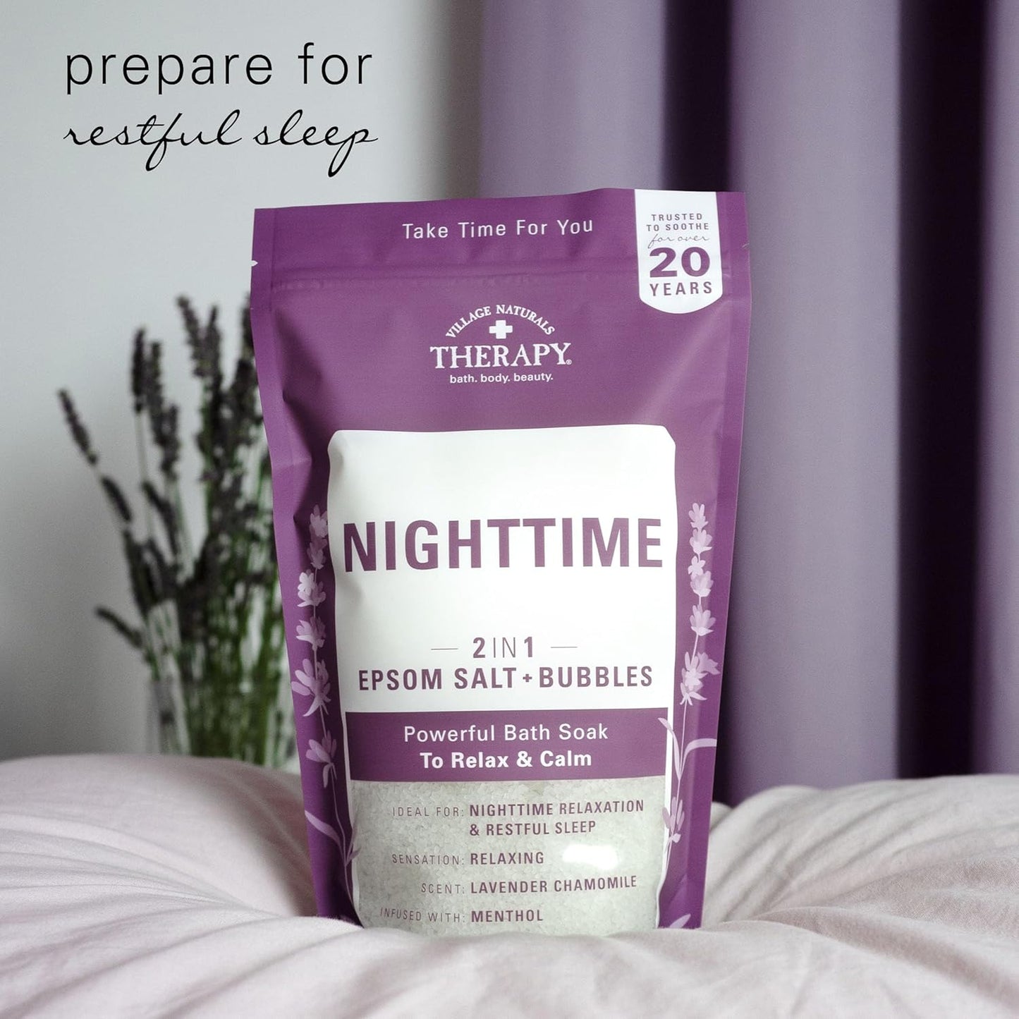 Village Naturals Therapy, Nighttime Foaming Epsom Soak, 36 Oz, Pack of 3