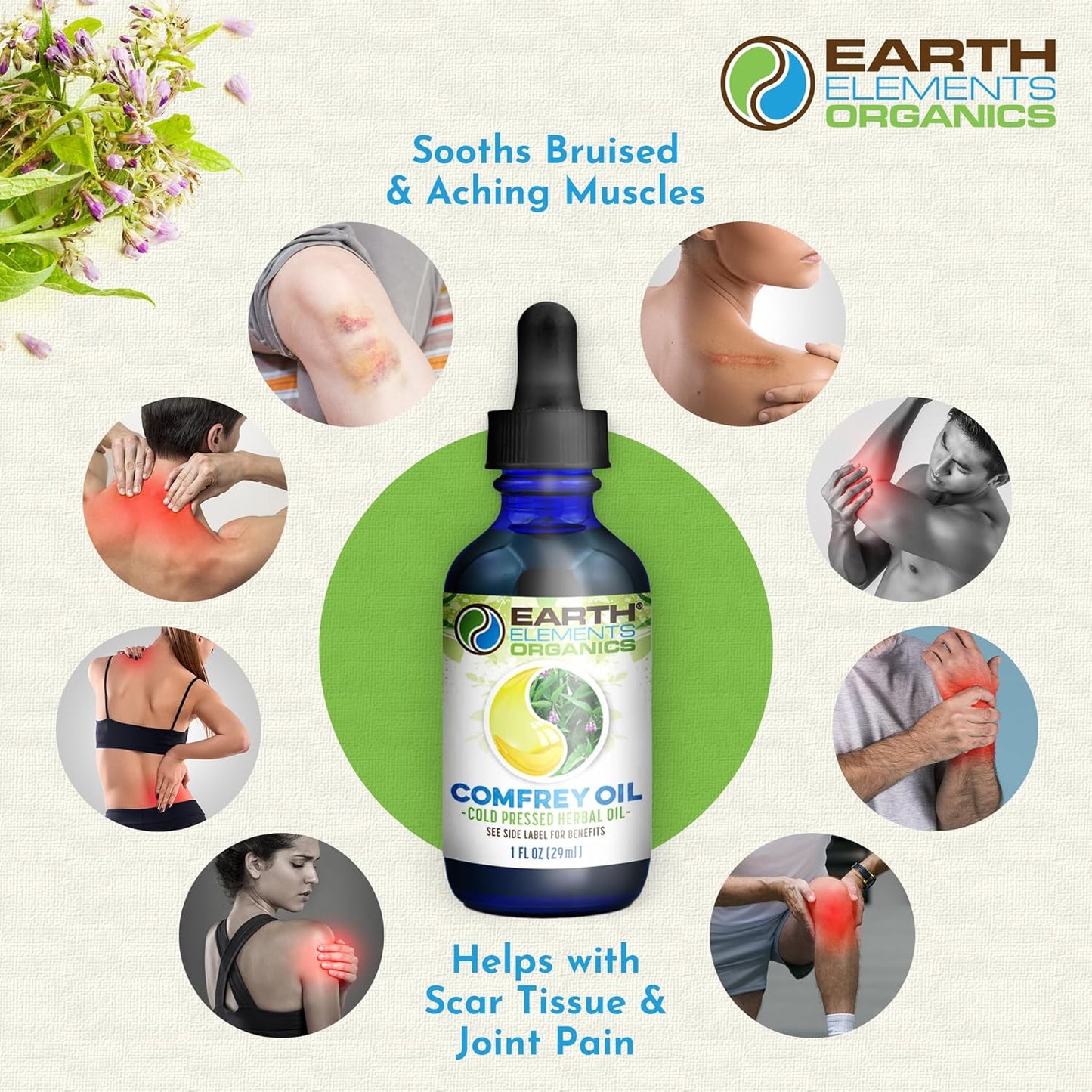 Comfrey Oil Raw with Sunflower Oil, Infused, Pressed Herbal Remedy, Support for Bruises, Sore Muscles, and Healthy Skin, Organic Skincare for All Skin Types - 1 fl oz