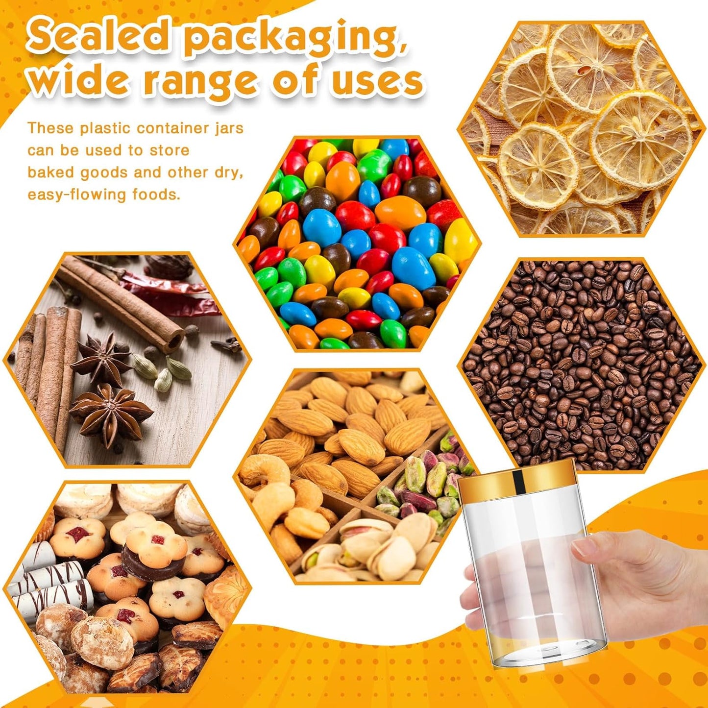 SATINIOR 12 Pack 6 oz Plastic Container Jars with Lids Round Clear Travel Cosmetic Container Slime Jars for Toiletries, Lotion, Cream, Ointments, Makeup, Rhinestone, Samples, Kitchen Storage(Gold)