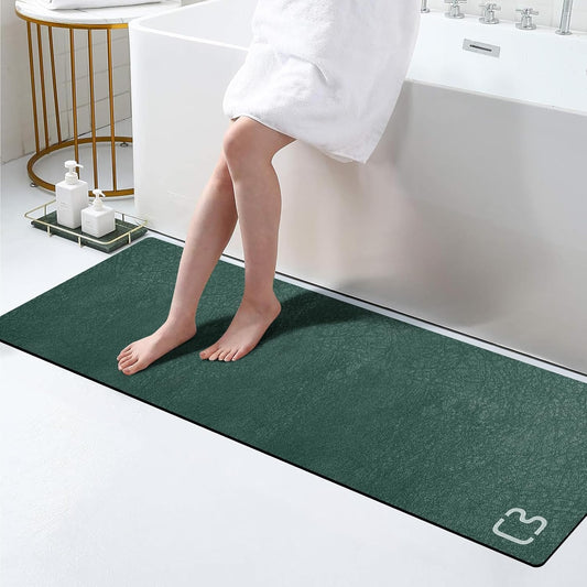 Bathroom Runner Mat Rug Long-Bath Mats for Bathroom Non Slip Absorbent Quick Dry Thin Bath Rugs Bath Floor Mat Rubber Backed Bathmat-Shower Rug Easy Care, 17"x59", Dark Green