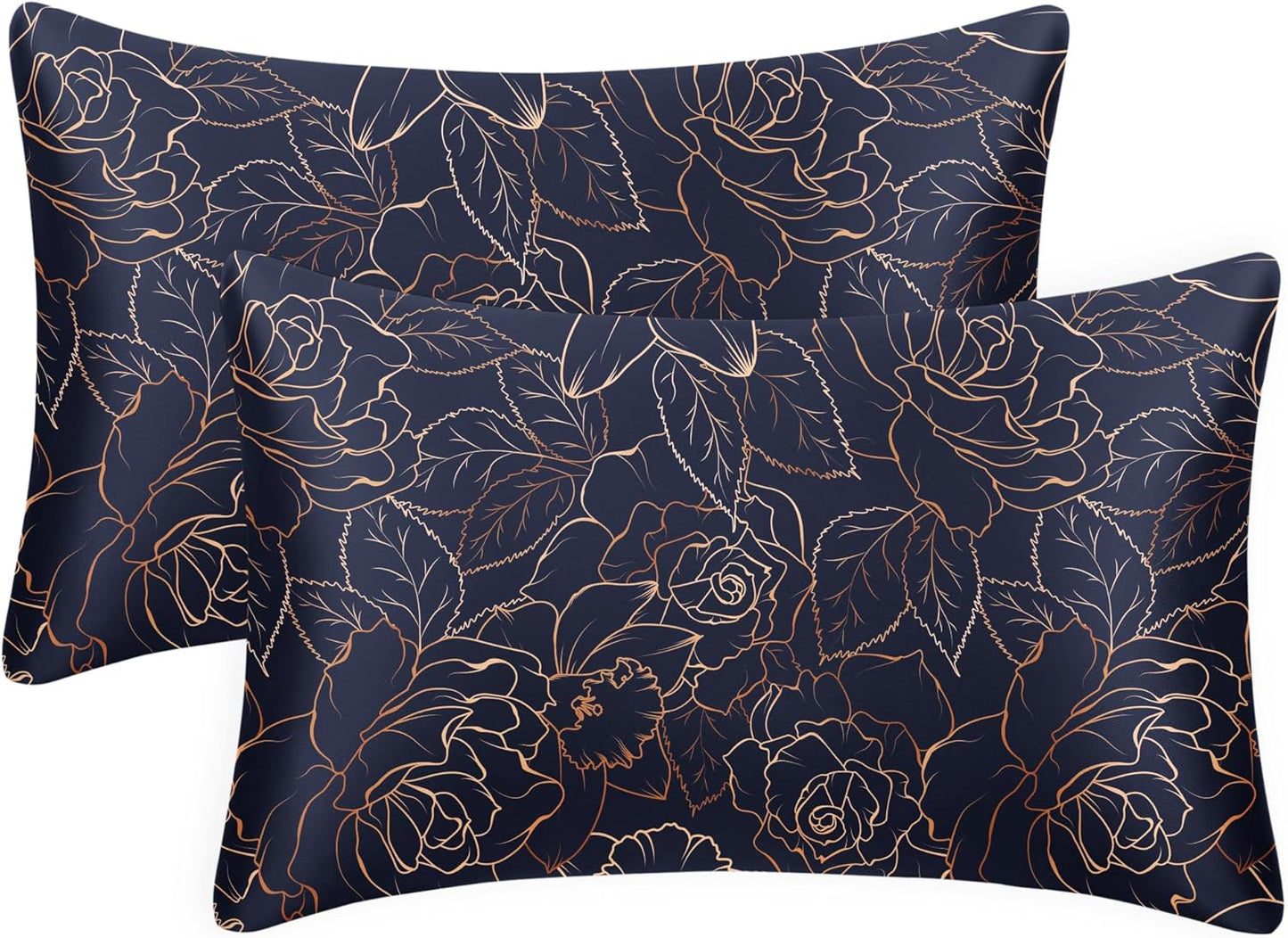 EXQ Home Satin Pillowcase for Hair and Skin Queen - Printed Blue Rose Silk Pillowcase 2 Pack 20x30 inches - Satin Pillow Cases Set of 2 with Envelope Closure, Gifts for Women Men