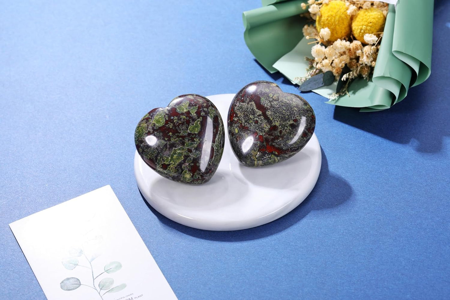 Jovivi 45mm Big Dragon Bloodstone Crystal Heart Healing Crystals Heart Stones Polished Pocket Love Gemstones Natural Reiki Chakra Balancing Meditation Massage Gift Palm Worry Stones for Anxiety