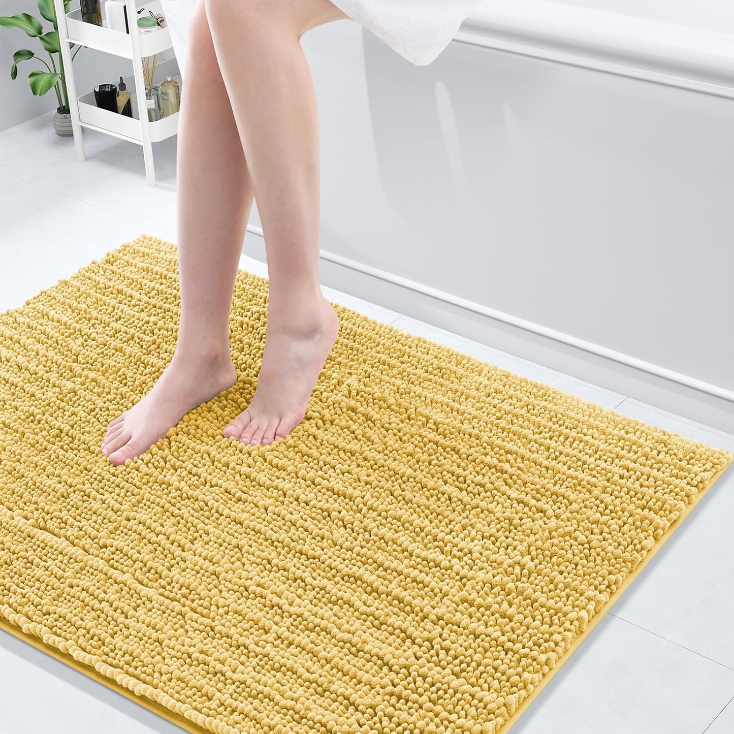 Arotive Luxury Chenille Bathroom Rug Mat, Extra Soft Thick Absorbent Shaggy Bath Rugs, Non-Slip Machine Wash Dry, Plush Bath Mats for Bathroom, Shower and Tub, 40x32, Yellow