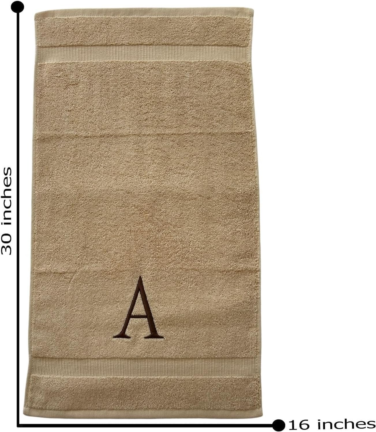 Beige Initial Hand Towel for Bathroom - Monogrammed Luxury Hotel Quality Decorative Embroidered Towel for Powder Room, Spa - GOTS Organic Certified - Set of 2 Brown Letter J